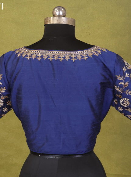 Blue Raw Silk Embroidery Readymade Blouse
