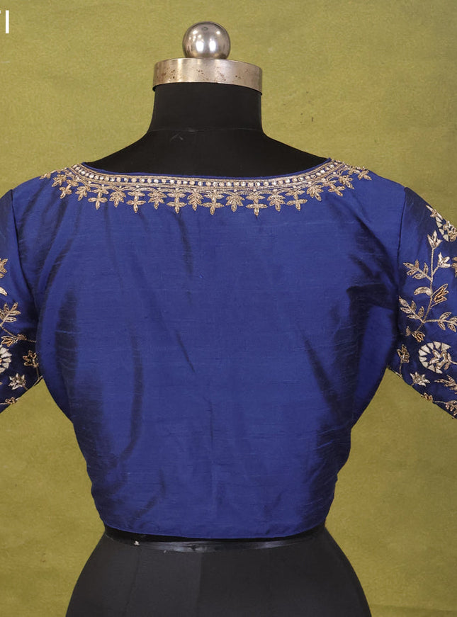 Blue Raw Silk Embroidery Readymade Blouse
