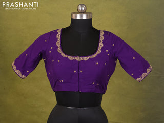 Violet Raw Silk Embroidery Readymade Blouse