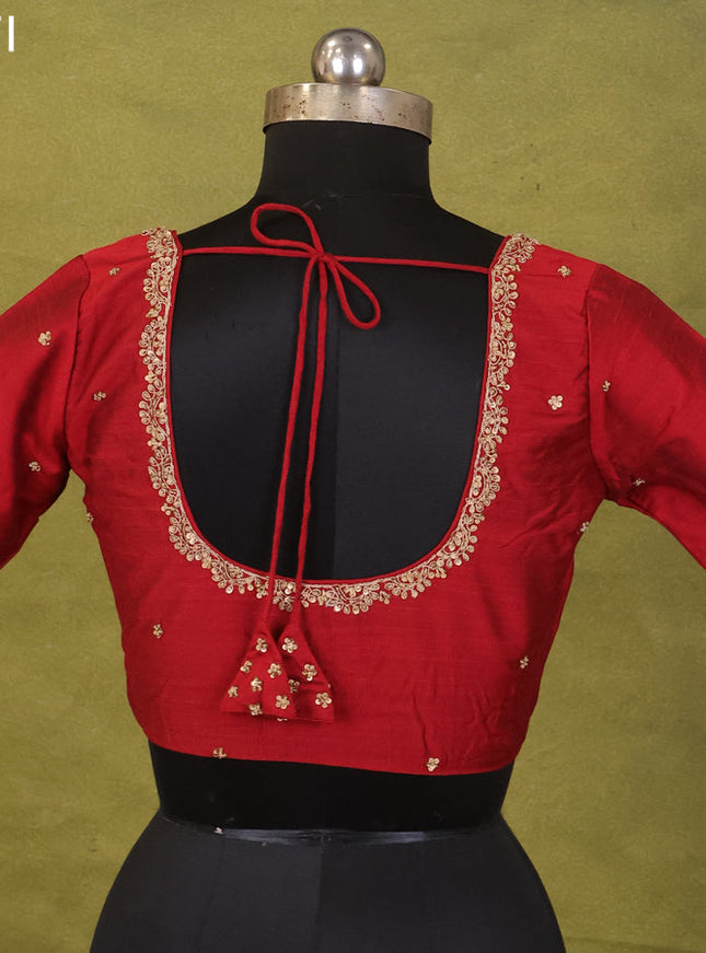 Maroon Raw Silk Embroidery Readymade Blouse