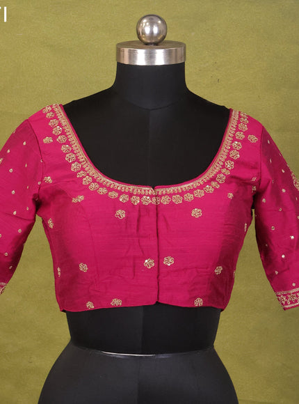 Magenta Pink Raw Silk Embroidery Readymade Blouse