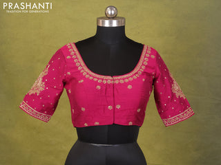 Magenta Pink Raw Silk Embroidery Readymade Blouse