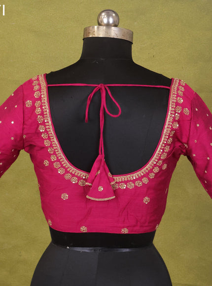 Magenta Pink Raw Silk Embroidery Readymade Blouse