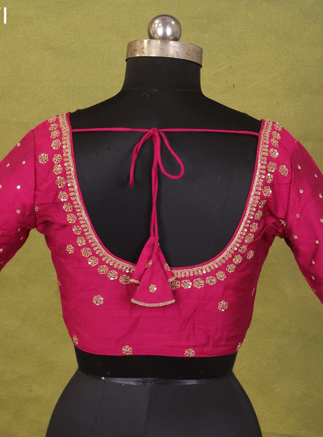 Magenta Pink Raw Silk Embroidery Readymade Blouse