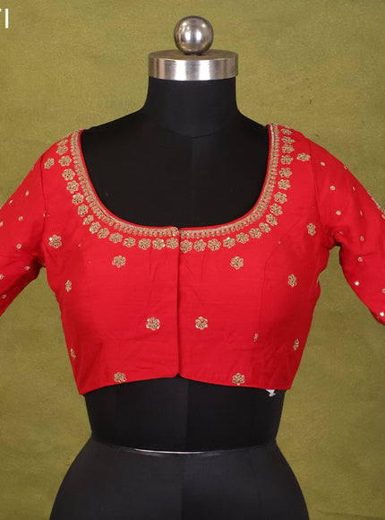 Red Raw Silk Embroidery Readymade Blouse