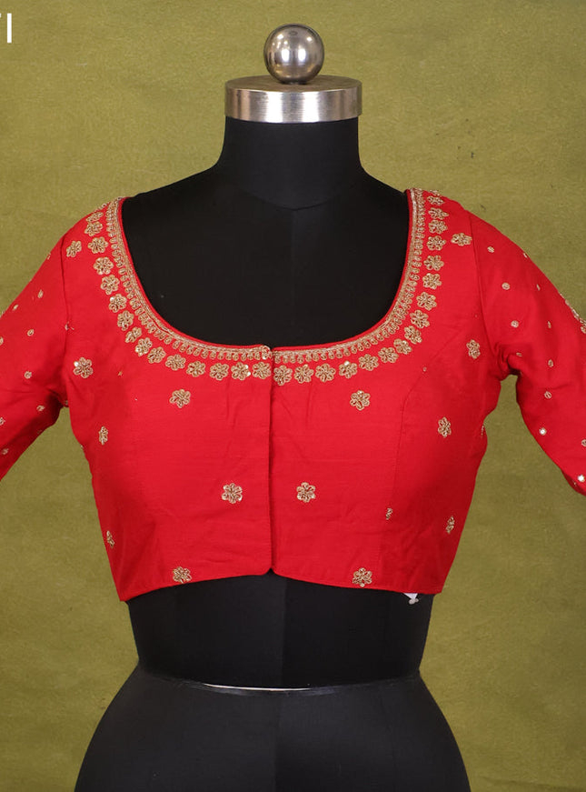 Red Raw Silk Embroidery Readymade Blouse