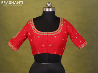 Red Raw Silk Embroidery Readymade Blouse