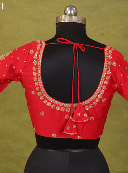 Red Raw Silk Embroidery Readymade Blouse