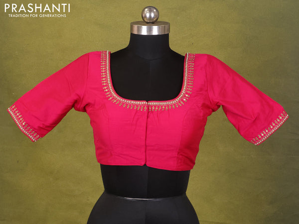 Pink Raw Silk Embroidery Readymade Blouse