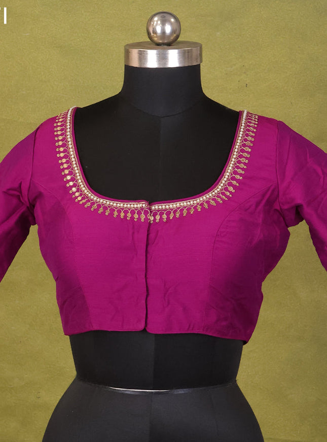 Purple Raw Silk Embroidery Readymade Blouse