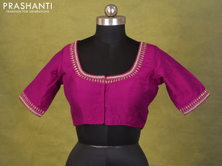 Purple Raw Silk Embroidery Readymade Blouse