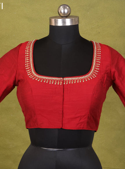 Maroon Raw Silk Embroidery Readymade Blouse