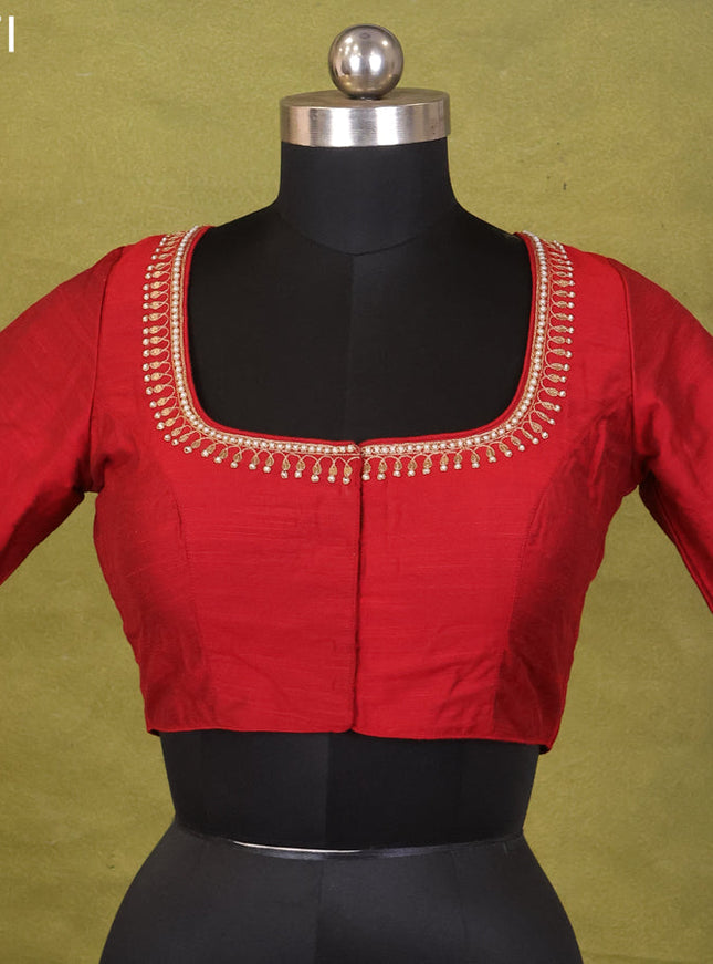 Maroon Raw Silk Embroidery Readymade Blouse