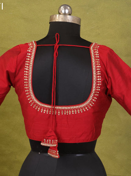 Maroon Raw Silk Embroidery Readymade Blouse