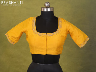 Yellow Raw Silk Embroidery Readymade Blouse