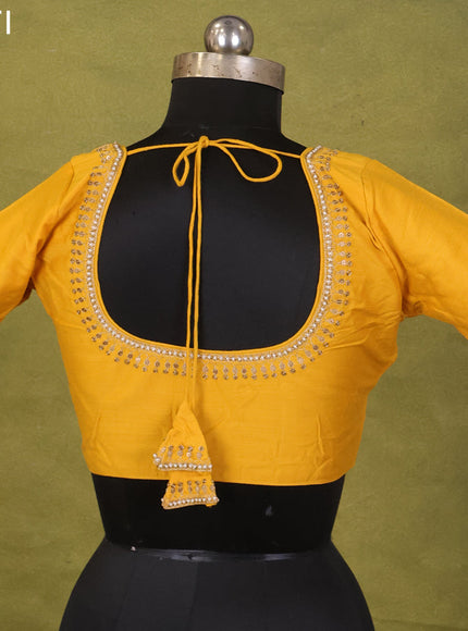 Yellow Raw Silk Embroidery Readymade Blouse
