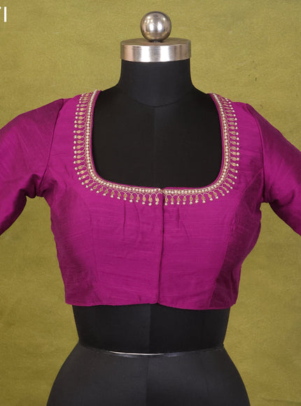Purple Raw Silk Embroidery Readymade Blouse