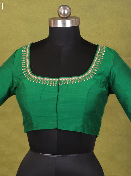Green Raw Silk Embroidery Readymade Blouse