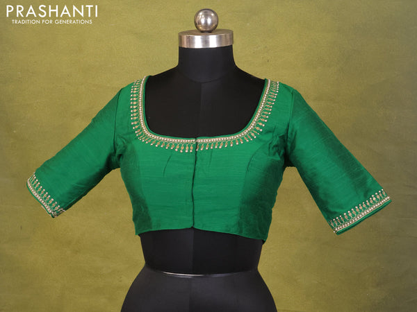 Green Raw Silk Embroidery Readymade Blouse