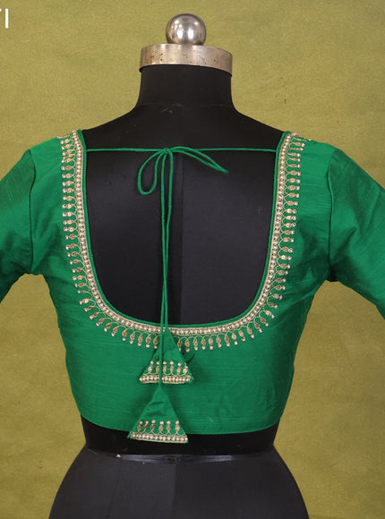 Green Raw Silk Embroidery Readymade Blouse