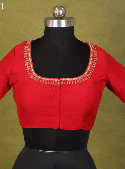 Red Raw Silk Embroidery Readymade Blouse