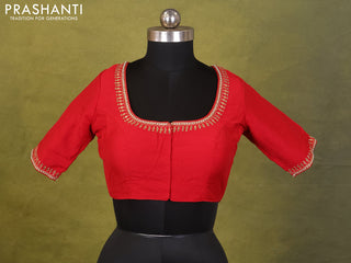 Red Raw Silk Embroidery Readymade Blouse