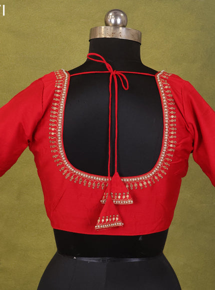 Red Raw Silk Embroidery Readymade Blouse