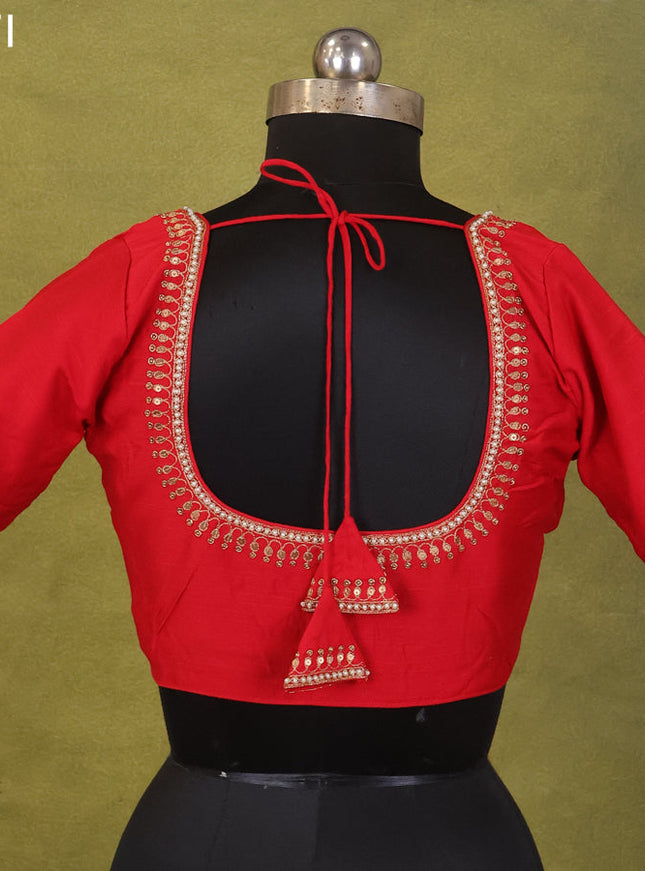 Red Raw Silk Embroidery Readymade Blouse