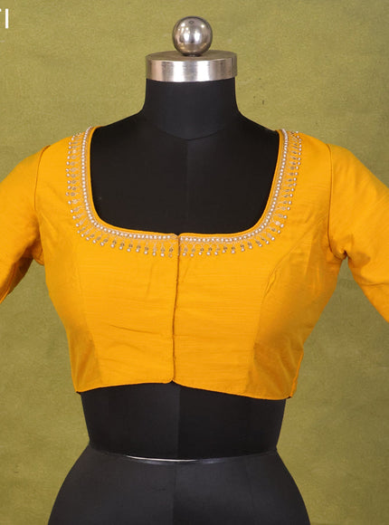 Mustard Yellow Raw Silk Embroidery Readymade Blouse