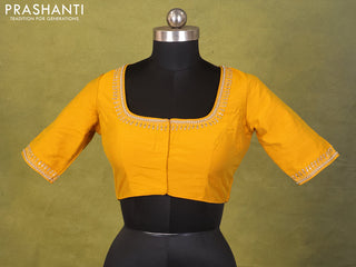 Mustard Yellow Raw Silk Embroidery Readymade Blouse