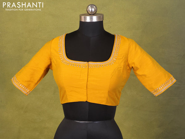 Mustard Yellow Raw Silk Embroidery Readymade Blouse