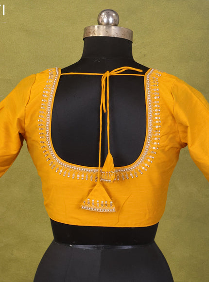 Mustard Yellow Raw Silk Embroidery Readymade Blouse