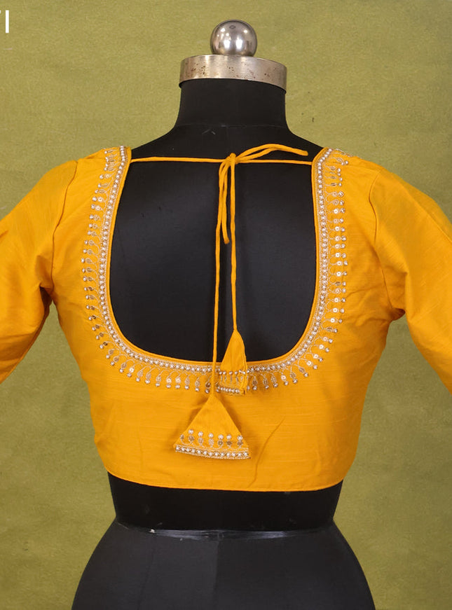 Mustard Yellow Raw Silk Embroidery Readymade Blouse