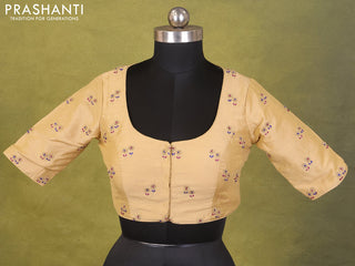 Beige Raw Silk Embroidery Readymade Blouse