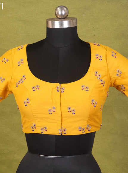 Yellow Raw Silk Embroidery Readymade Blouse