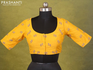 Yellow Raw Silk Embroidery Readymade Blouse