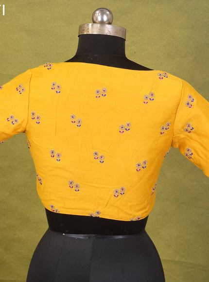 Yellow Raw Silk Embroidery Readymade Blouse