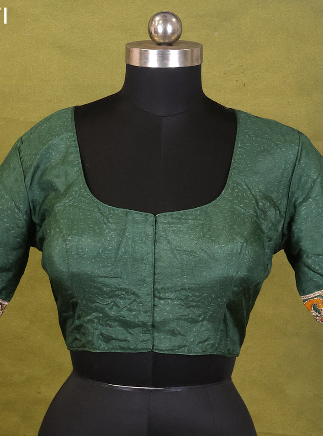 Green Tussar Printed Readymade Blouse