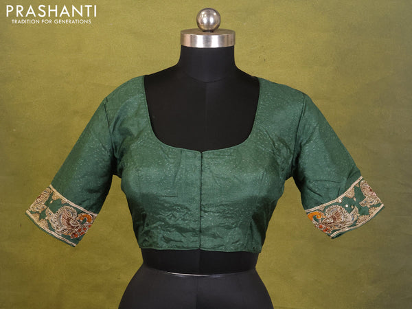 Green Tussar Printed Readymade Blouse