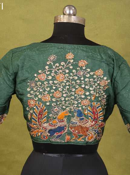 Green Tussar Printed Readymade Blouse
