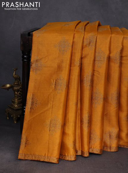 Mustard Yellow & Maroon Banarasi Tussar Silk Saree