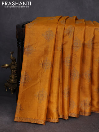 Mustard Yellow & Maroon Banarasi Tussar Silk Saree
