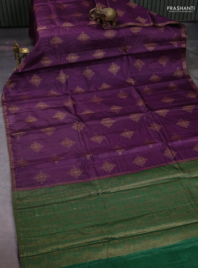 Purple & Green Banarasi Tussar Silk Saree