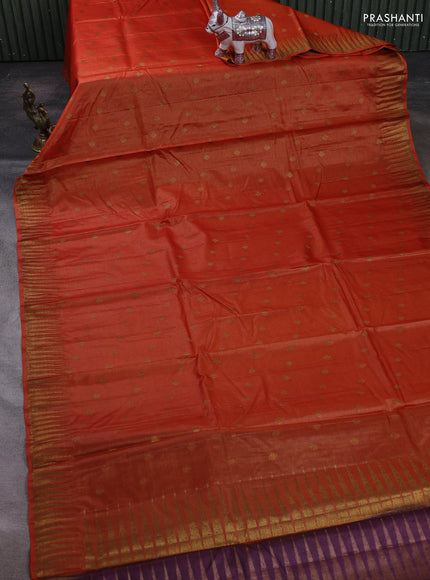 Rust & Purple Banarasi Tussar Silk Saree