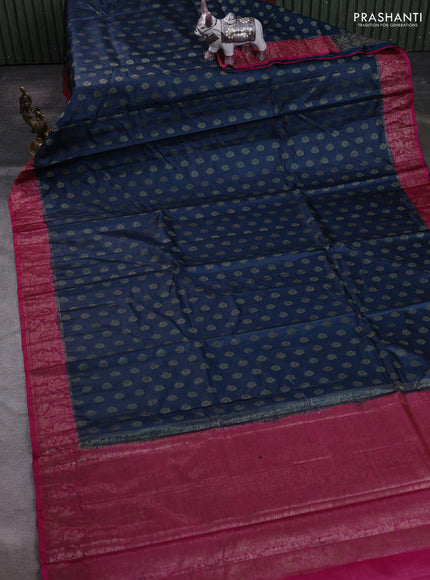 Peacock Blue & Pink Banarasi Tussar Silk Saree