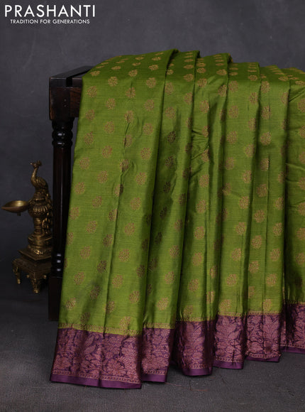 Green & Purple Banarasi Tussar Silk Saree