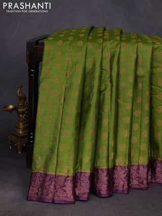 Green & Purple Banarasi Tussar Silk Saree