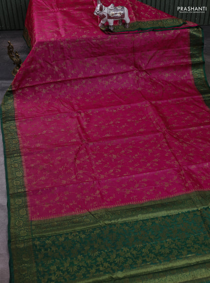 Pink & Green Banarasi Tussar Silk Saree