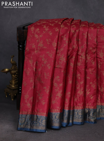 Maroon & Peacock Blue Banarasi Tussar Silk Saree