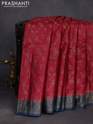 Maroon & Peacock Blue Banarasi Tussar Silk Saree
